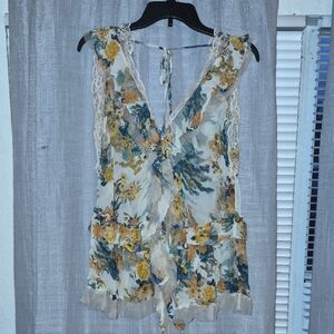 Anthropologie Floral Lace-Trim Blouse